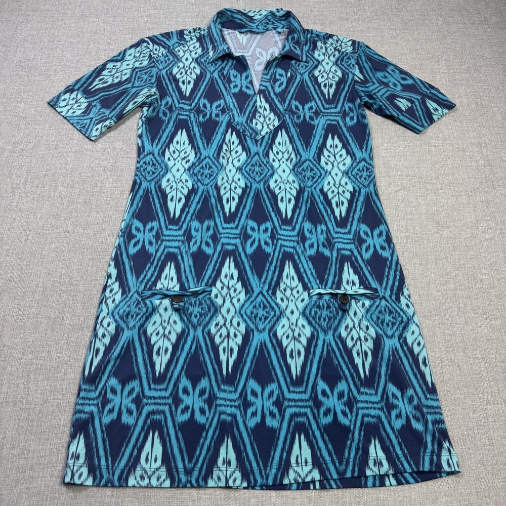 Tori Richard Shirt Dress Womens Small Blue Knee Length Collared Pockets Button